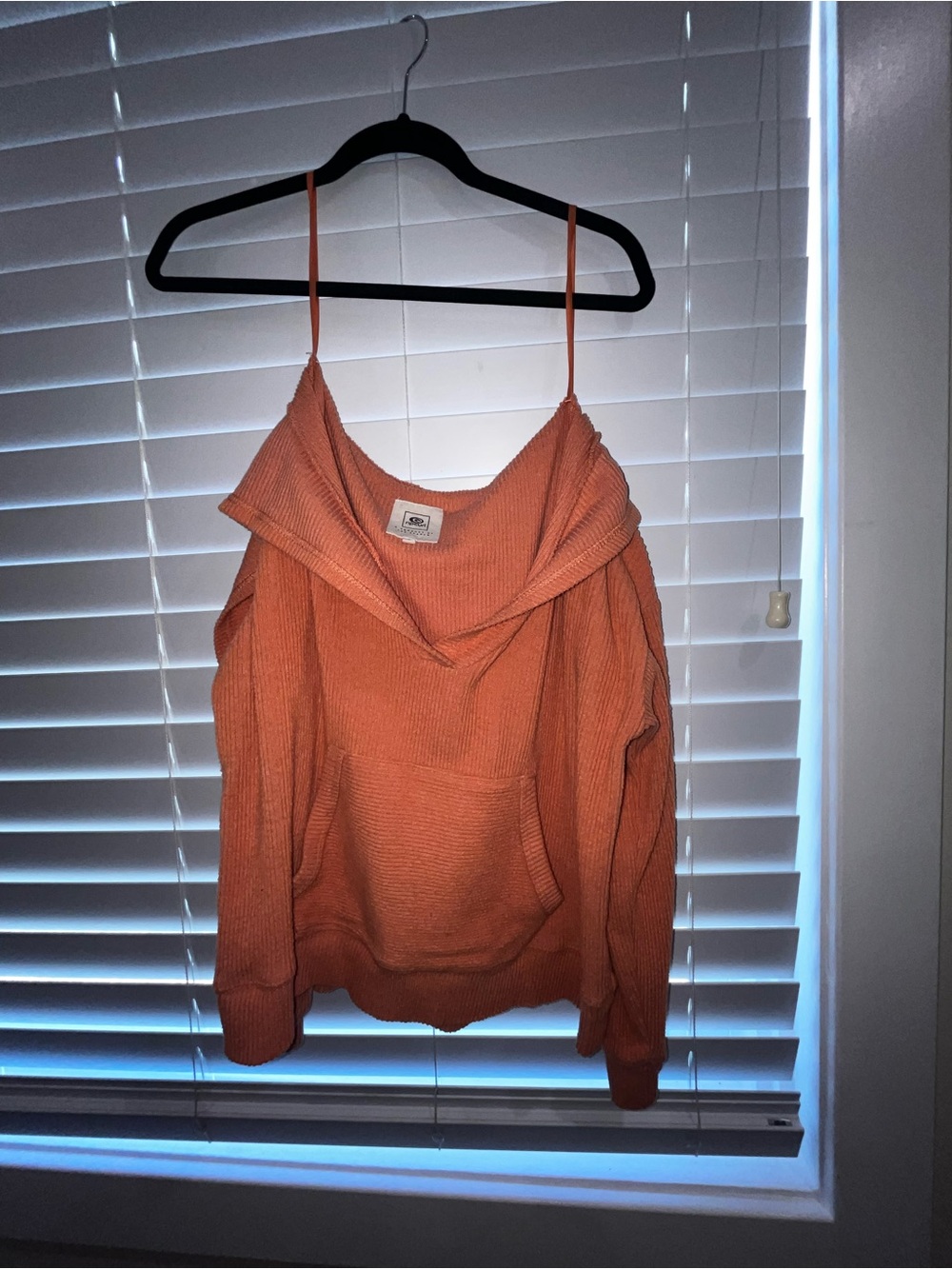 Rip Curl Orange Off-Shoulder Ribbed Sweater Hoodie